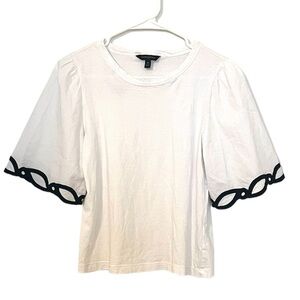 2/$30 Banana Republic- White Blouse Black Trim Wide Sleeve Top | XS